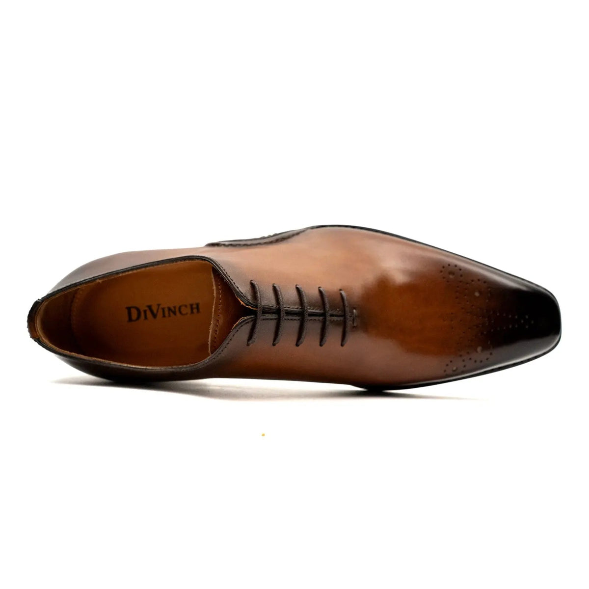 Tan-Brown Square-Toe Oxford Shoes with Toe Medallion