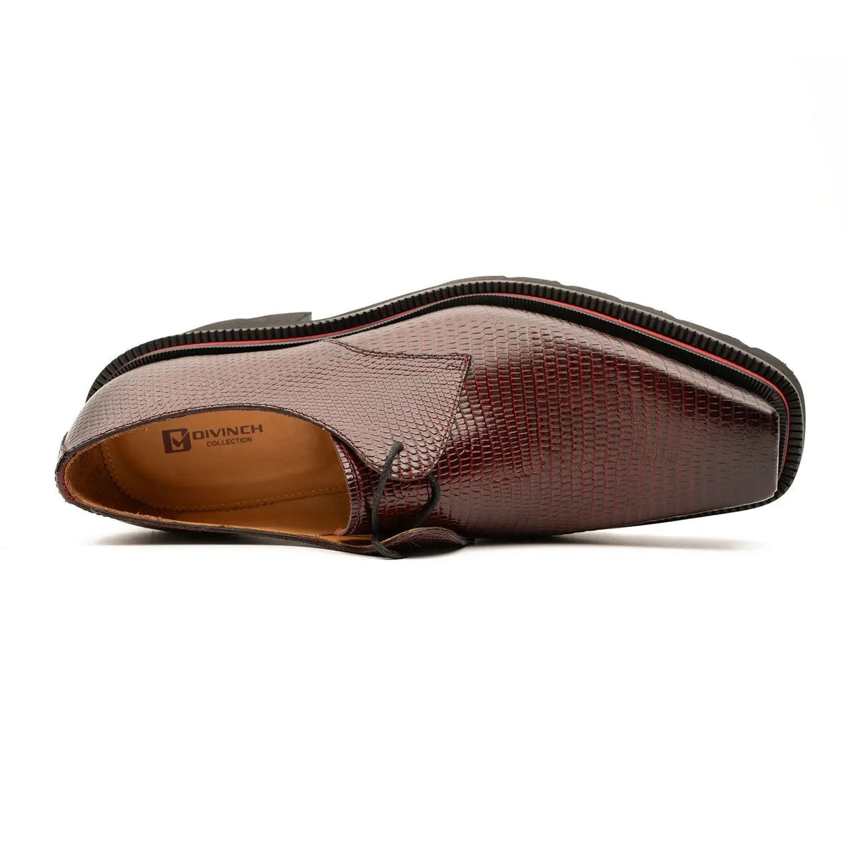 Burgundy Textured Calfskin Derby Shoes with Red Edging