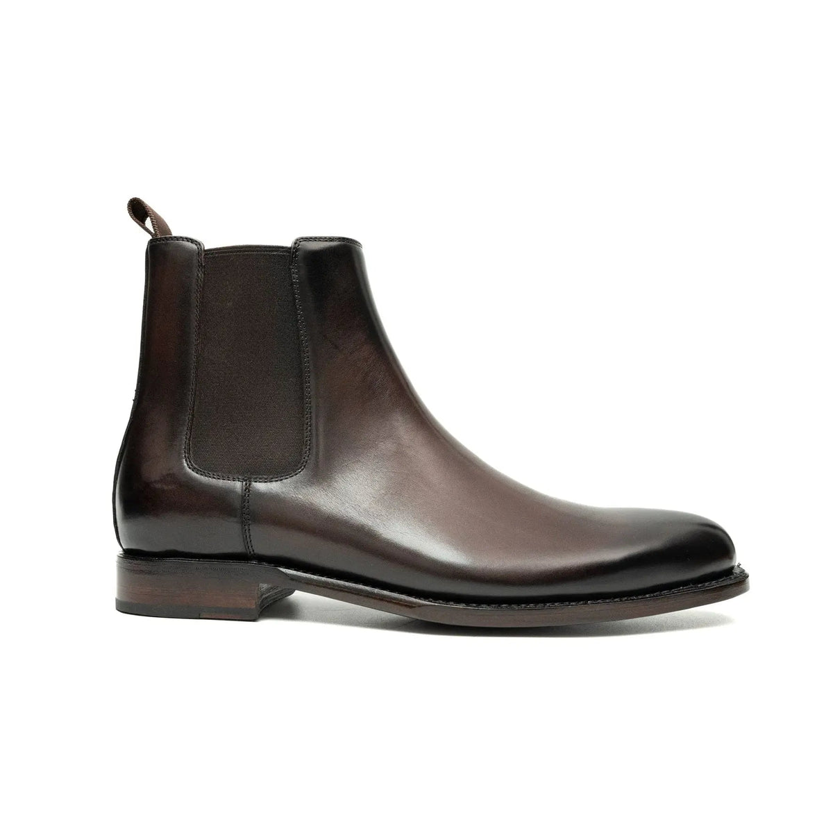 Dark Brown Plain-Toe Chelsea Boots with Pull Tab