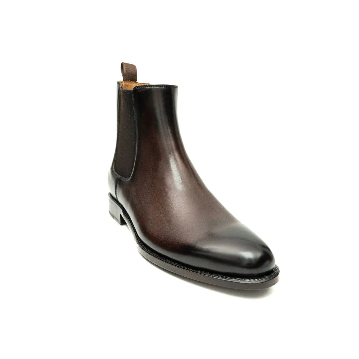 Dark Brown Plain-Toe Chelsea Boots with Pull Tab