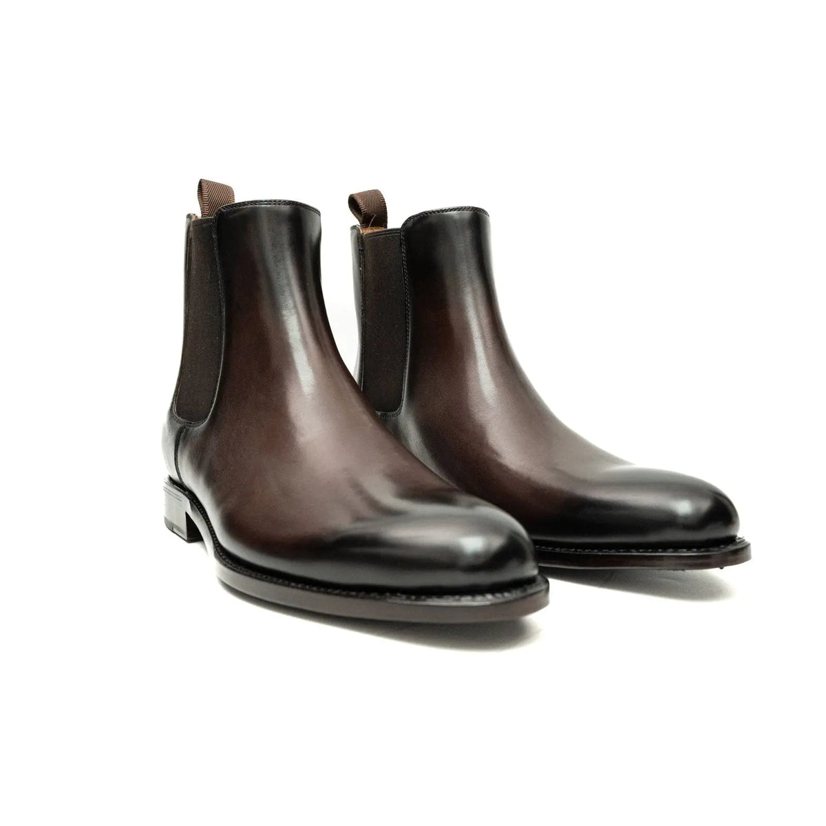 Dark Brown Plain-Toe Chelsea Boots with Pull Tab