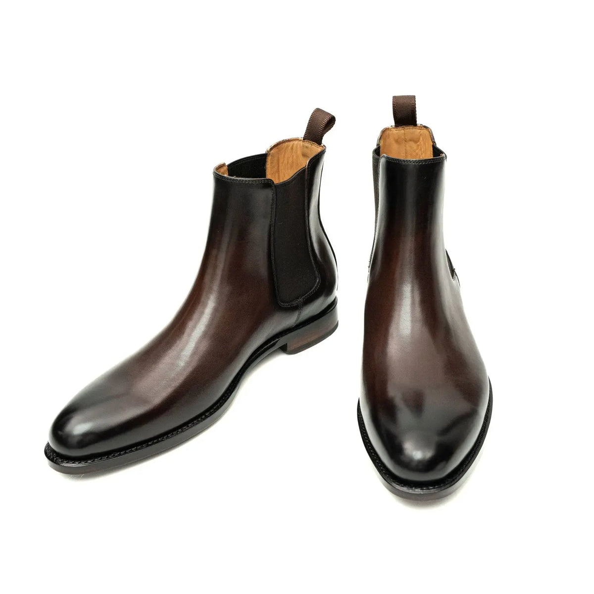 Dark Brown Plain-Toe Chelsea Boots with Pull Tab