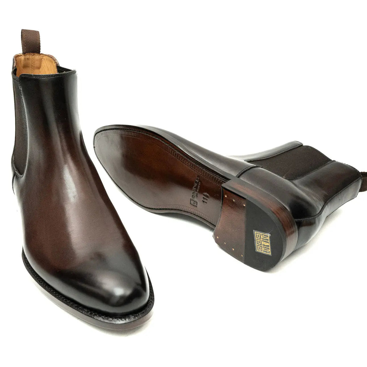 Dark Brown Plain-Toe Chelsea Boots with Pull Tab