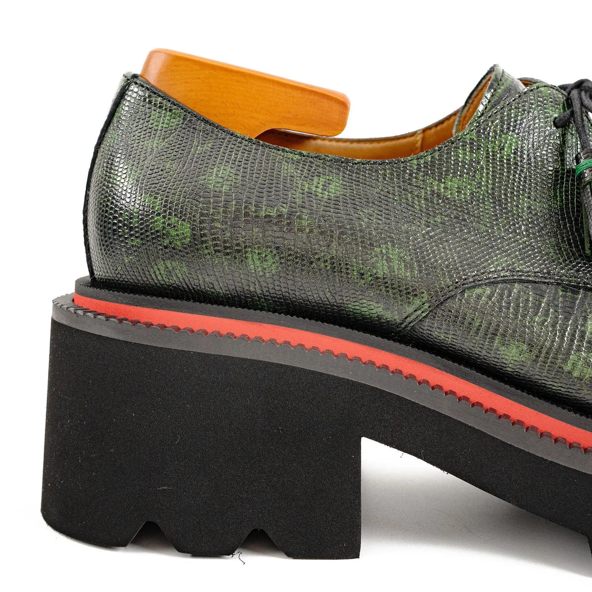 Green and Black Textured Lug Sole Derby Shoe