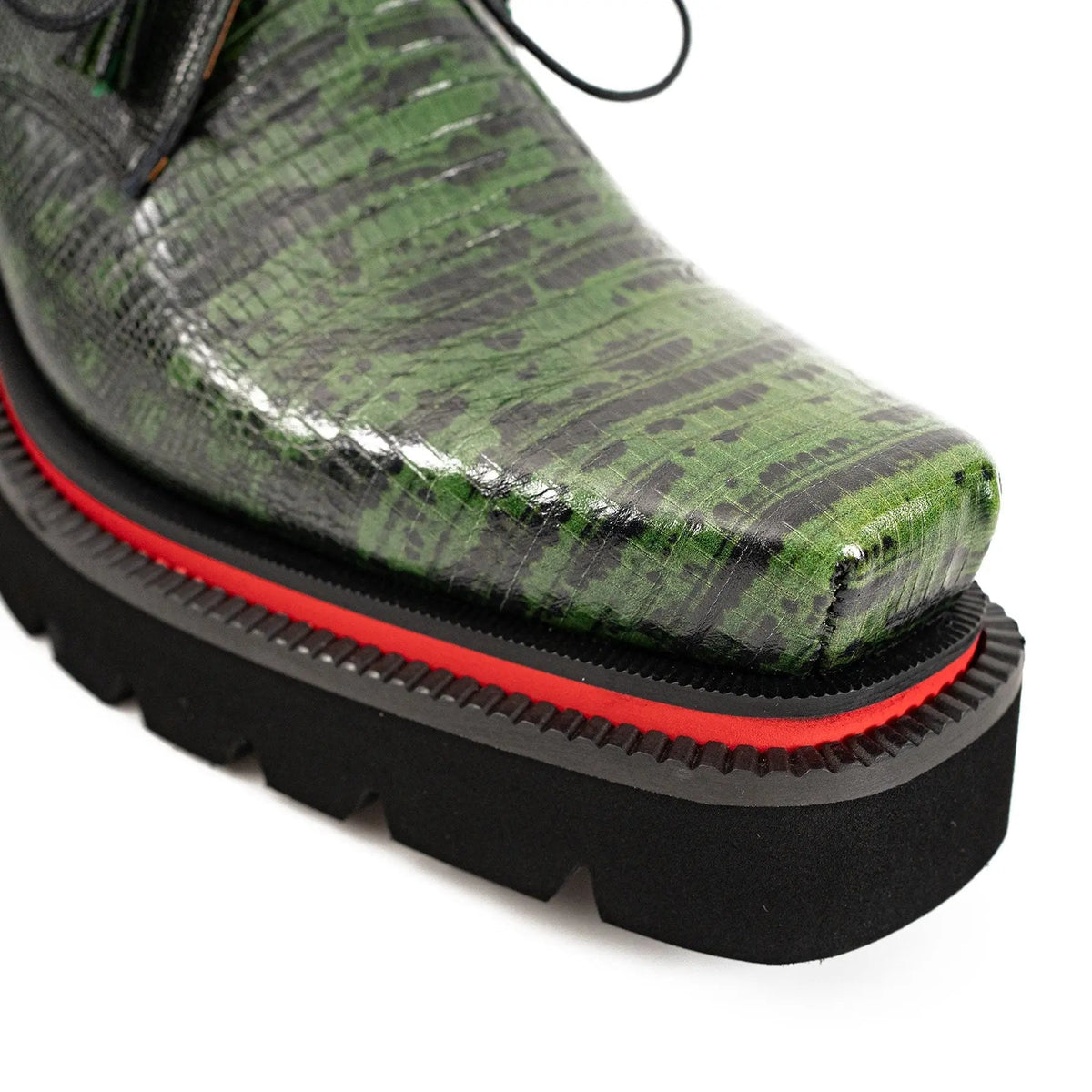 Green and Black Textured Lug Sole Derby Shoe