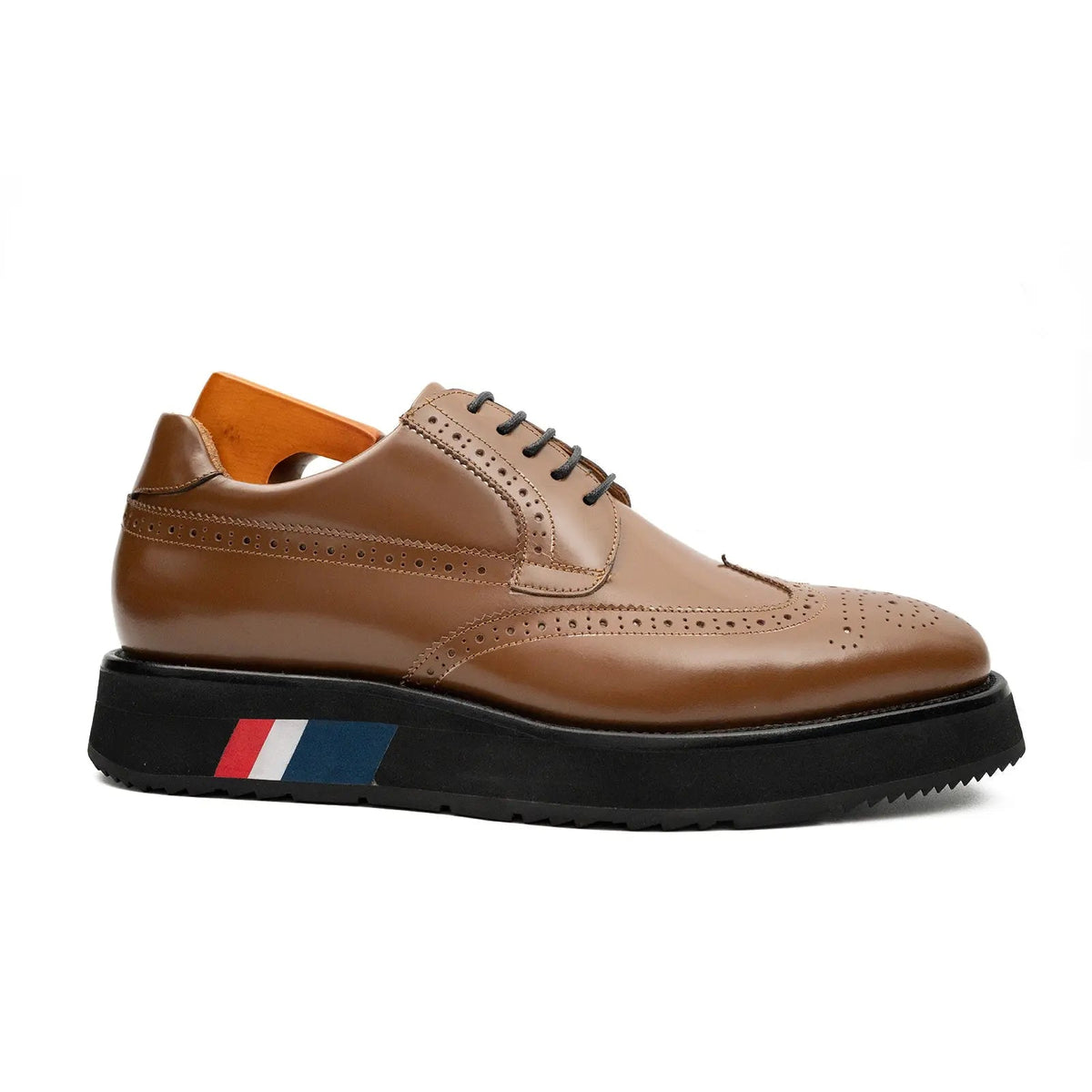 Tan Brown Platform Wingtip Derby Shoe