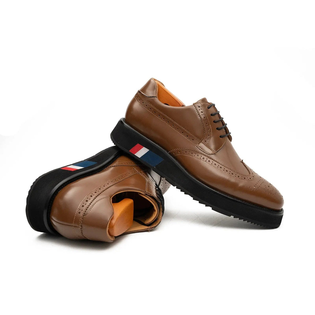 Tan Brown Platform Wingtip Derby Shoe