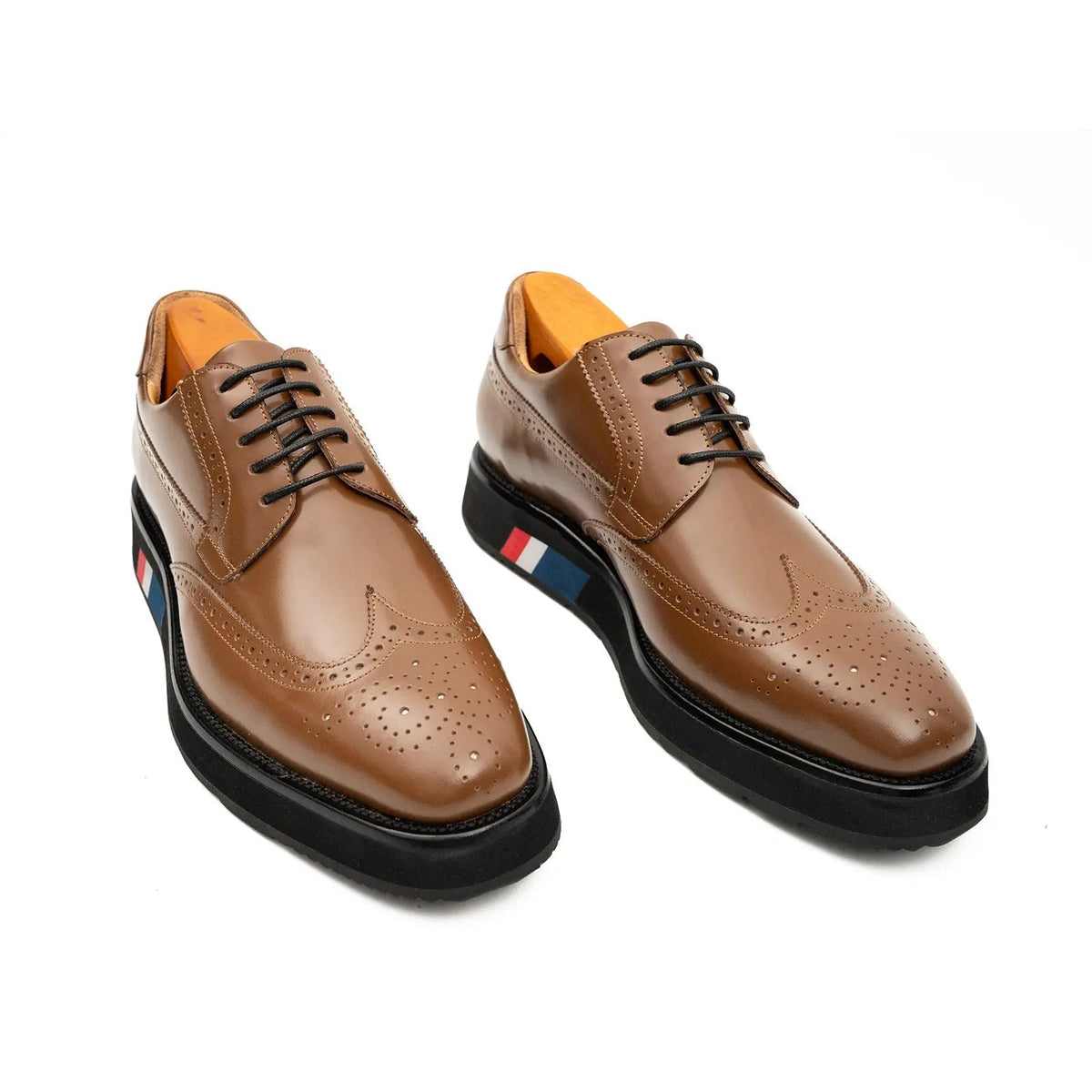 Tan Brown Platform Wingtip Derby Shoe