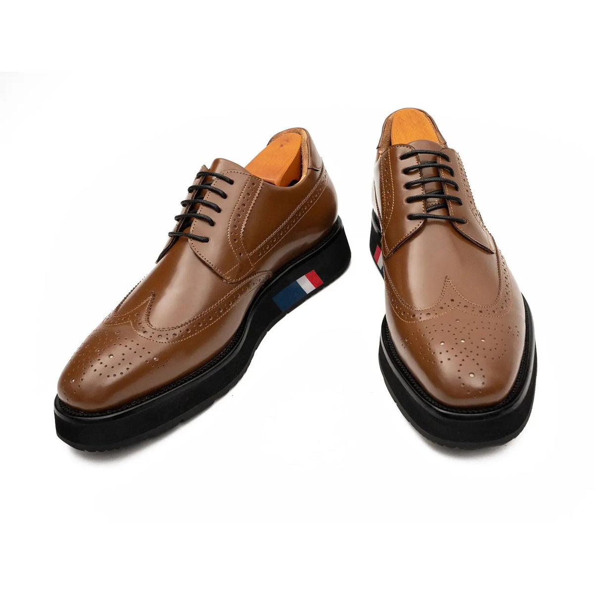 Tan Brown Platform Wingtip Derby Shoe