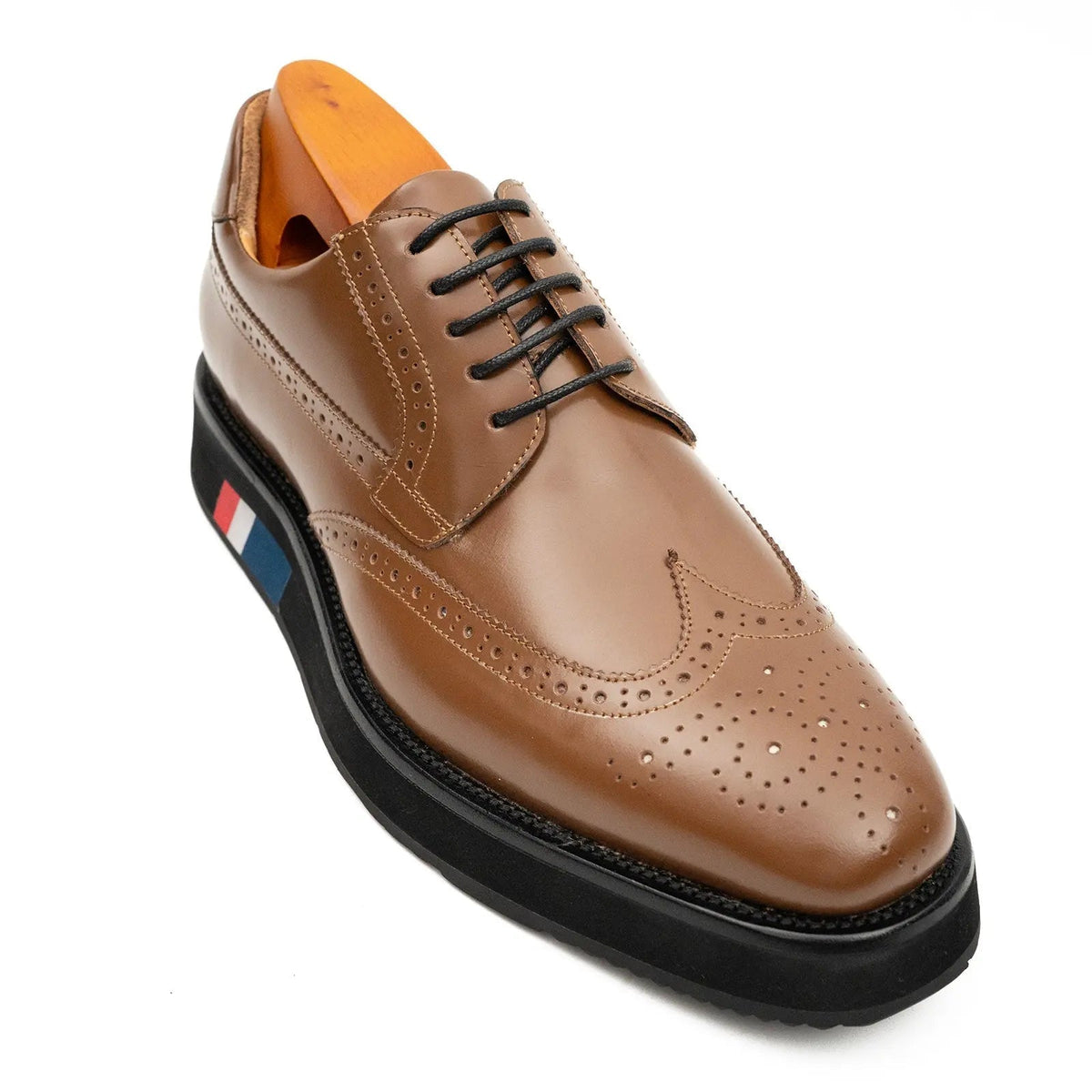 Tan Brown Platform Wingtip Derby Shoe