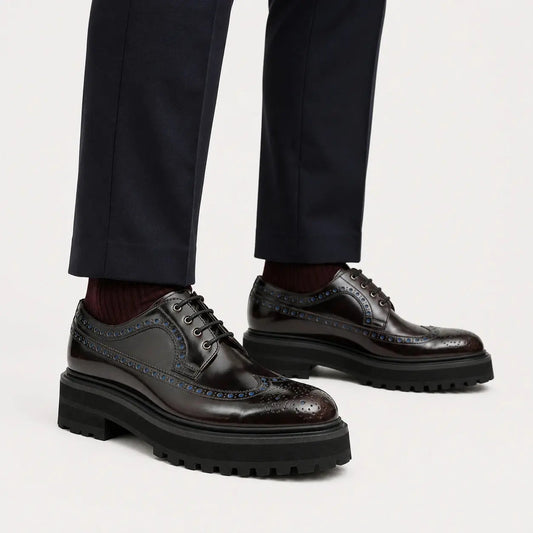 Black and Red Shaded Wingtip Derby Shoe