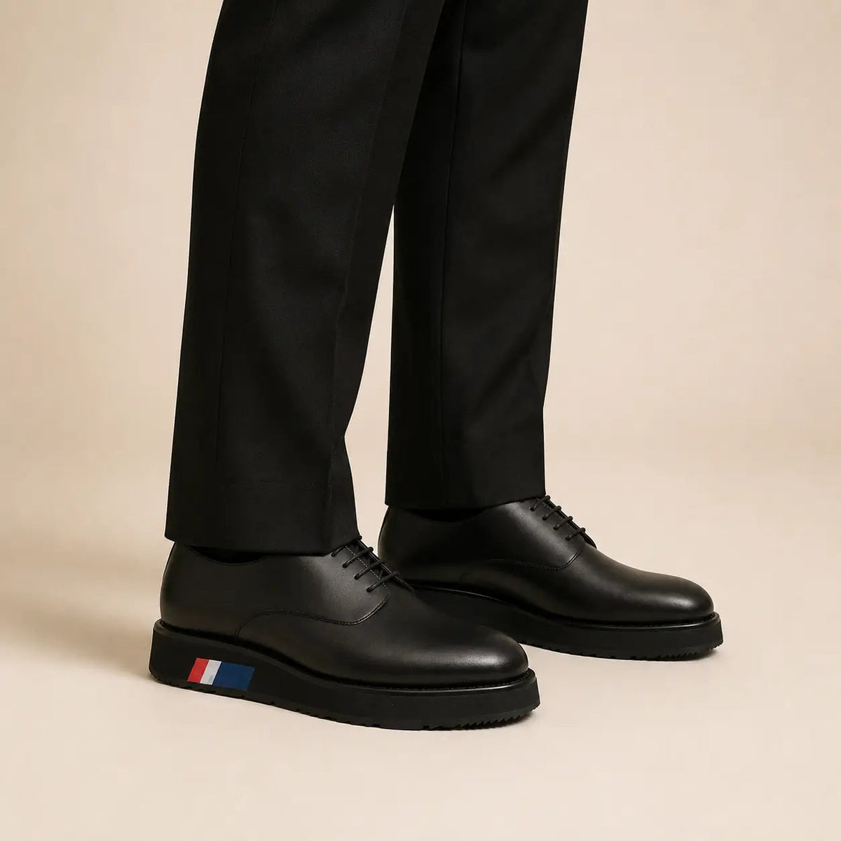 Black Platform Plain-Toe Lace-Up Shoe