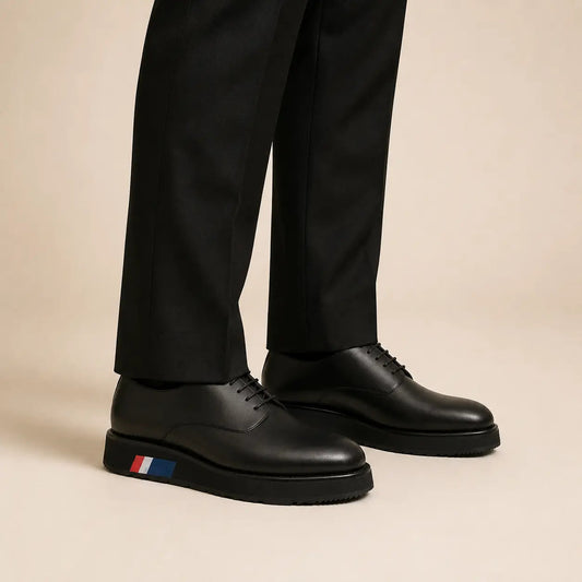 Black Platform Plain-Toe Lace-Up Shoe