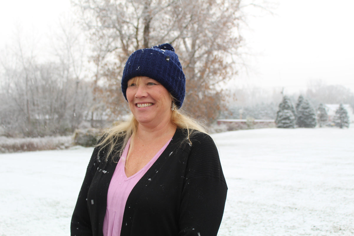 Adult Acrylic Ribbed Cuff with Matching Pom Hat