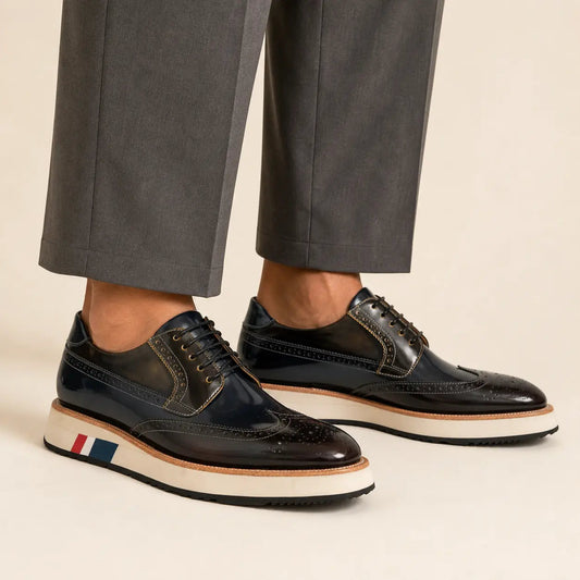 Dark Blue-Black and Brown Wingtip Derby Shoe