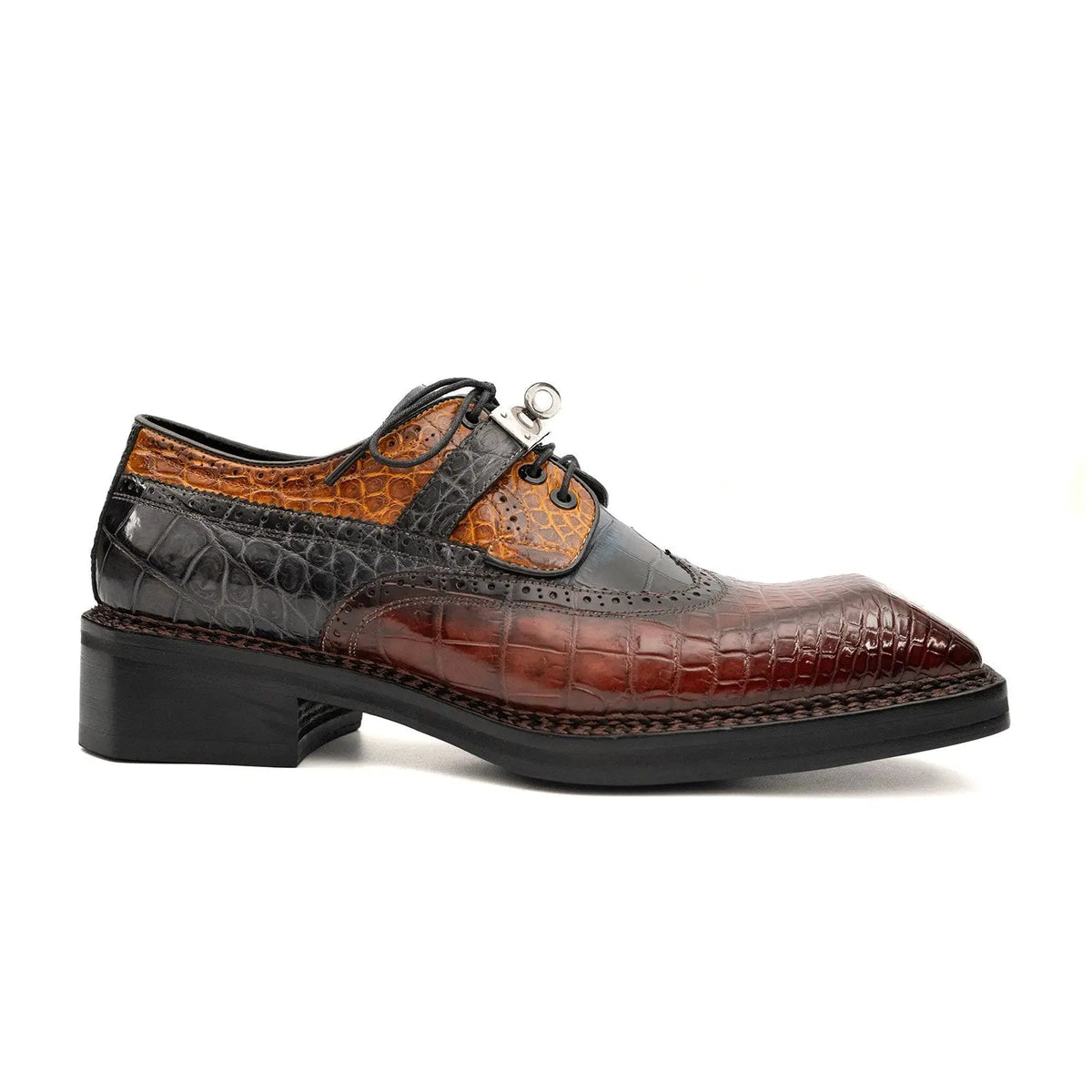 Multicolor Textured Square-Toe Derby Shoe