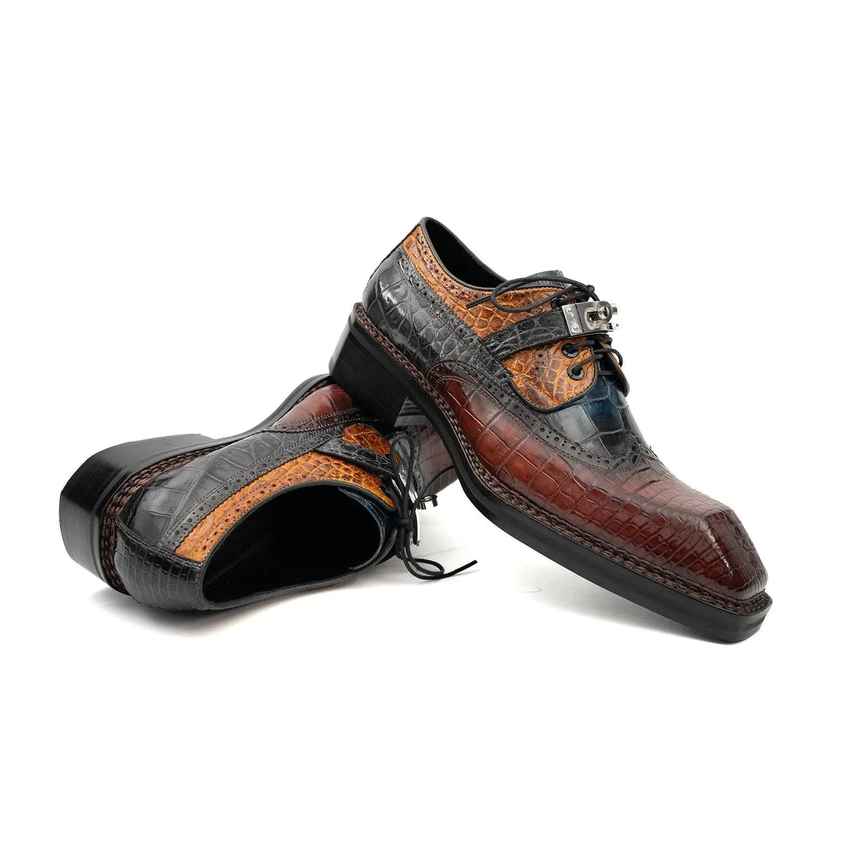 Multicolor Textured Square-Toe Derby Shoe