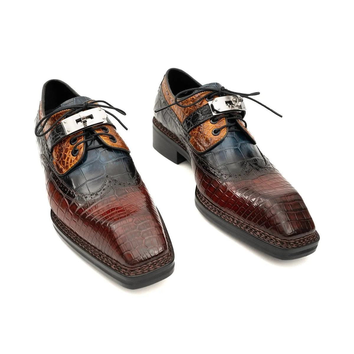 Multicolor Textured Square-Toe Derby Shoe