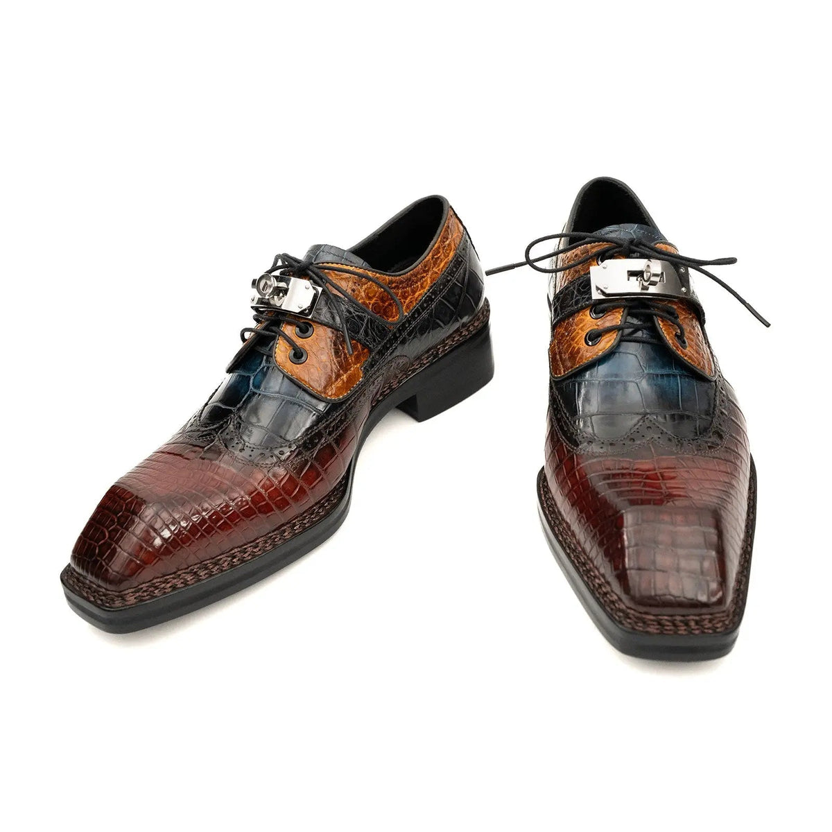 Multicolor Textured Square-Toe Derby Shoe