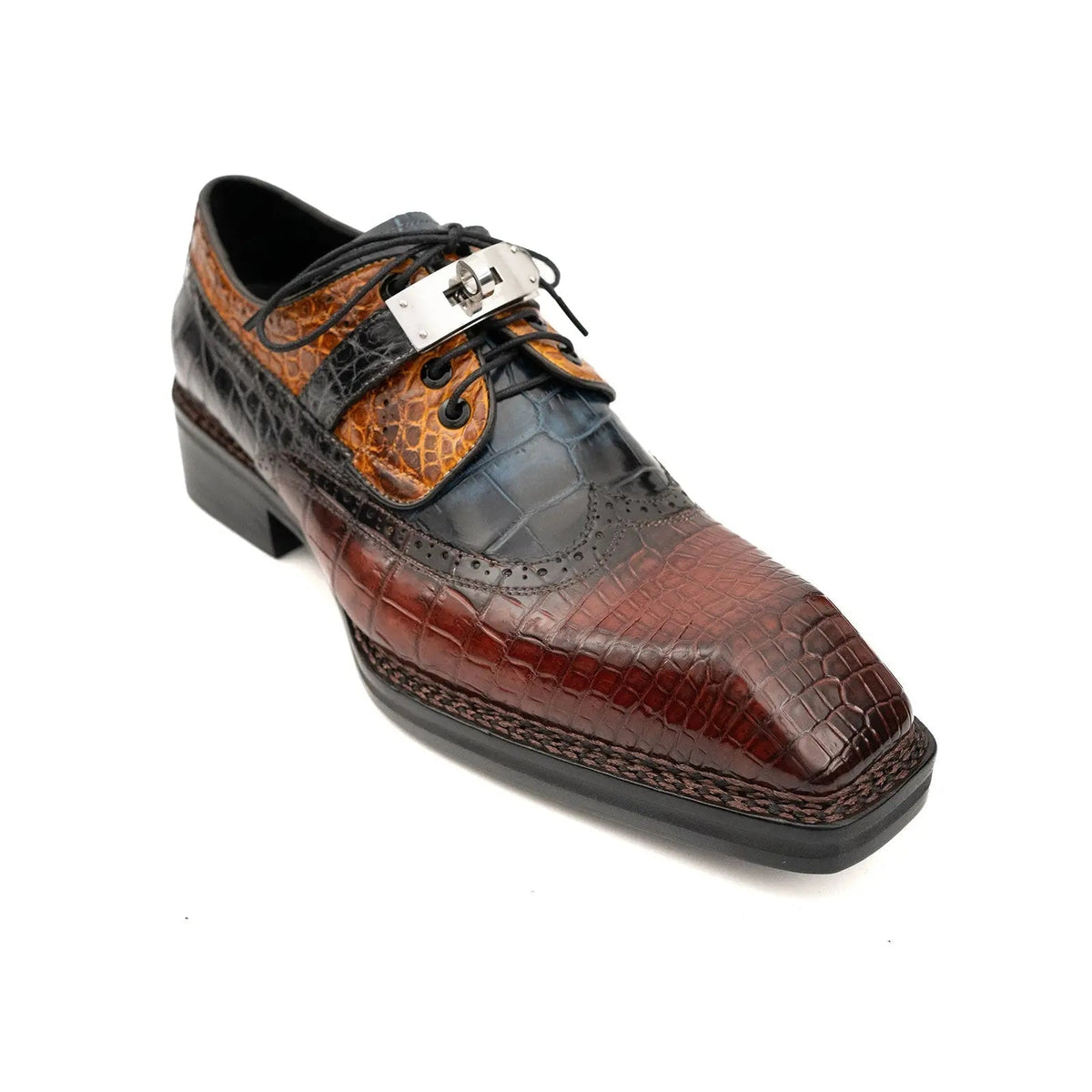 Multicolor Textured Square-Toe Derby Shoe