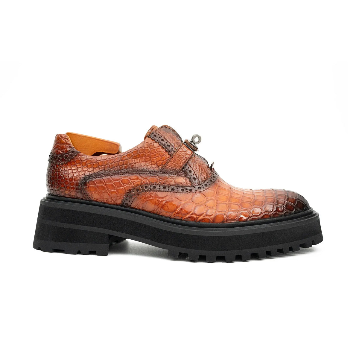 Orange-Brown Textured Lug Sole Single Buckle Monk Shoe