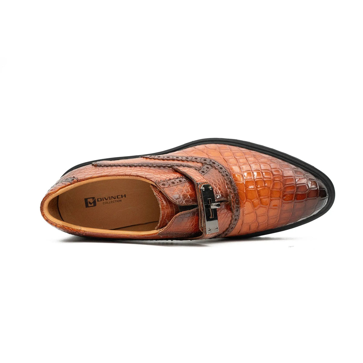 Orange-Brown Textured Lug Sole Single Buckle Monk Shoe