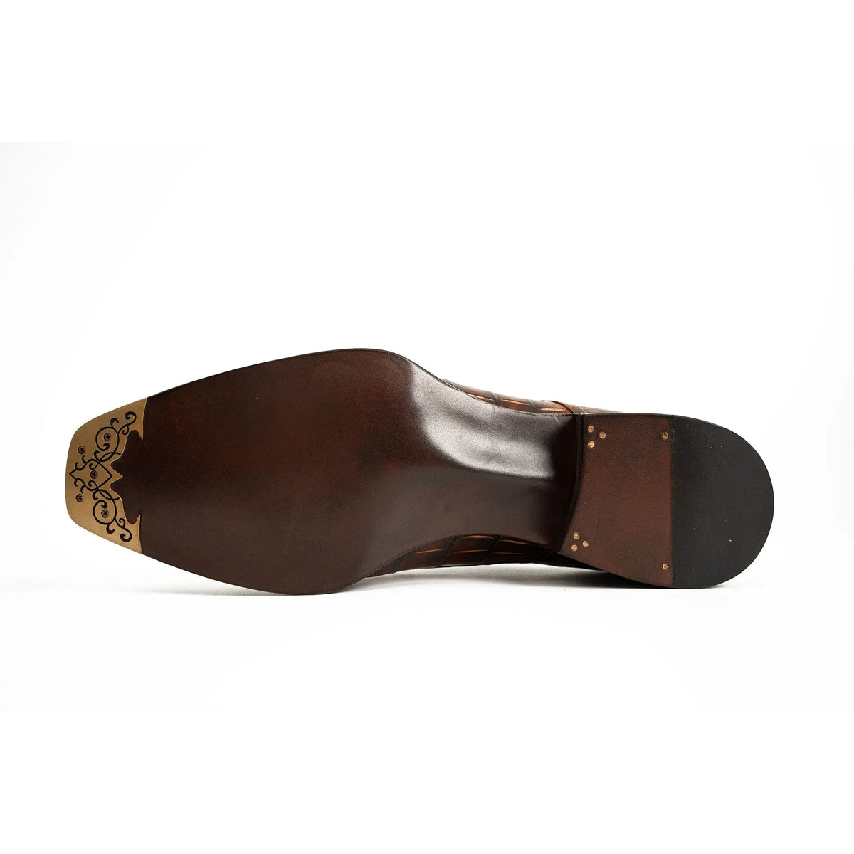 Brown Cap-Toe Derby Shoes with Scale-Pattern Texture