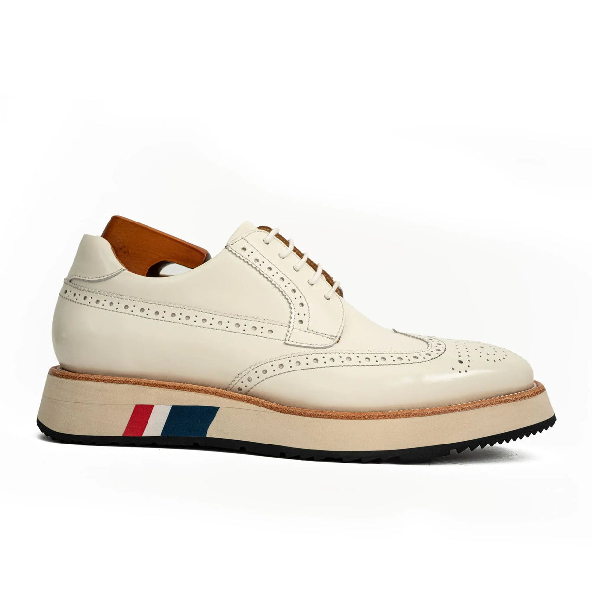 Ivory Wingtip Derby Shoe with Rounded Toe