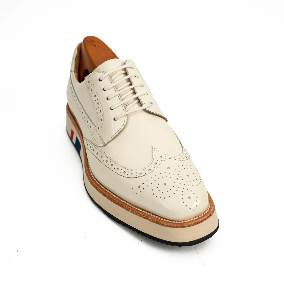 Ivory Wingtip Derby Shoe with Rounded Toe
