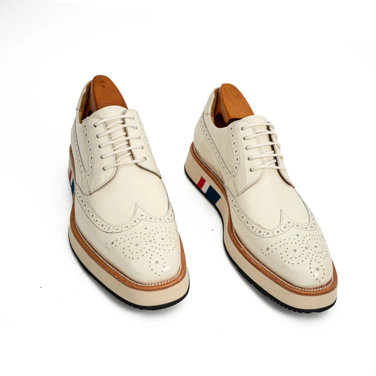 Ivory Wingtip Derby Shoe with Rounded Toe