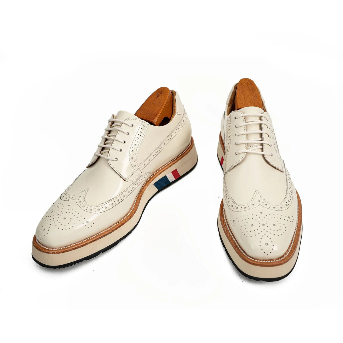 Ivory Wingtip Derby Shoe with Rounded Toe