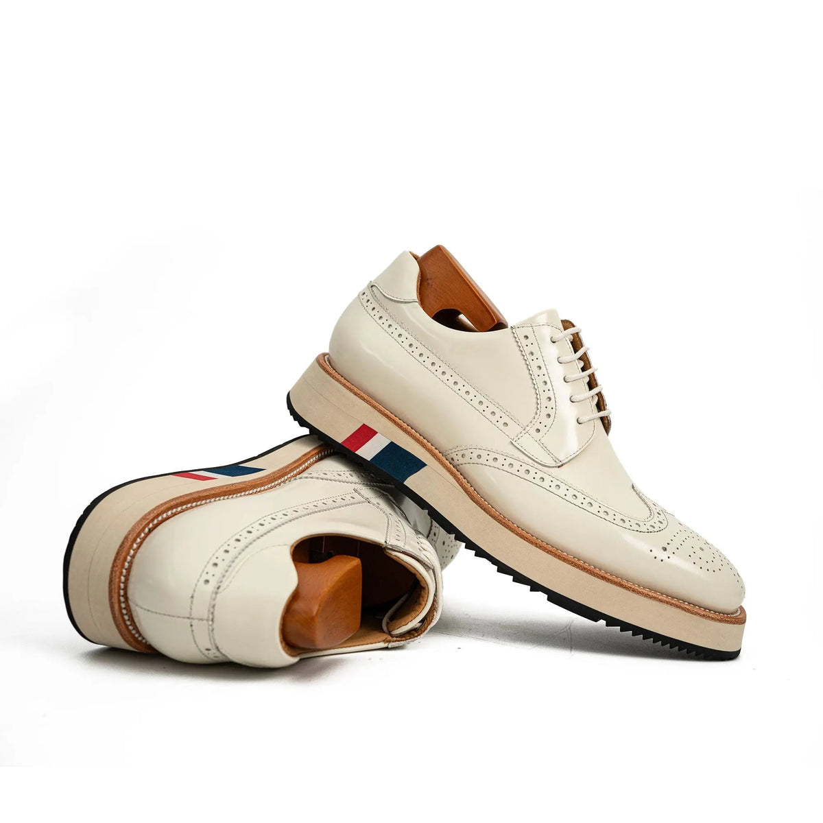 Ivory Wingtip Derby Shoe with Rounded Toe