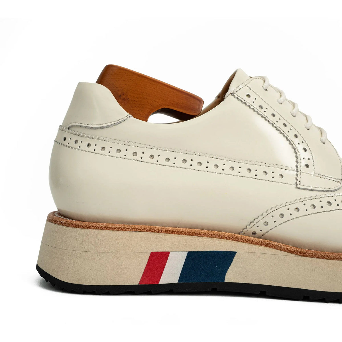 Ivory Wingtip Derby Shoe with Rounded Toe