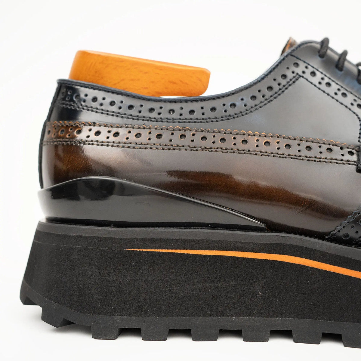 Dark Brown Wingtip Derby Shoes with Contrast-Edge Lug Sole