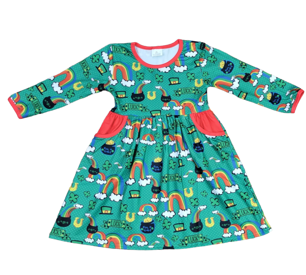 Pot Of Gold Long Sleeve Pocket Milk Silk Dress