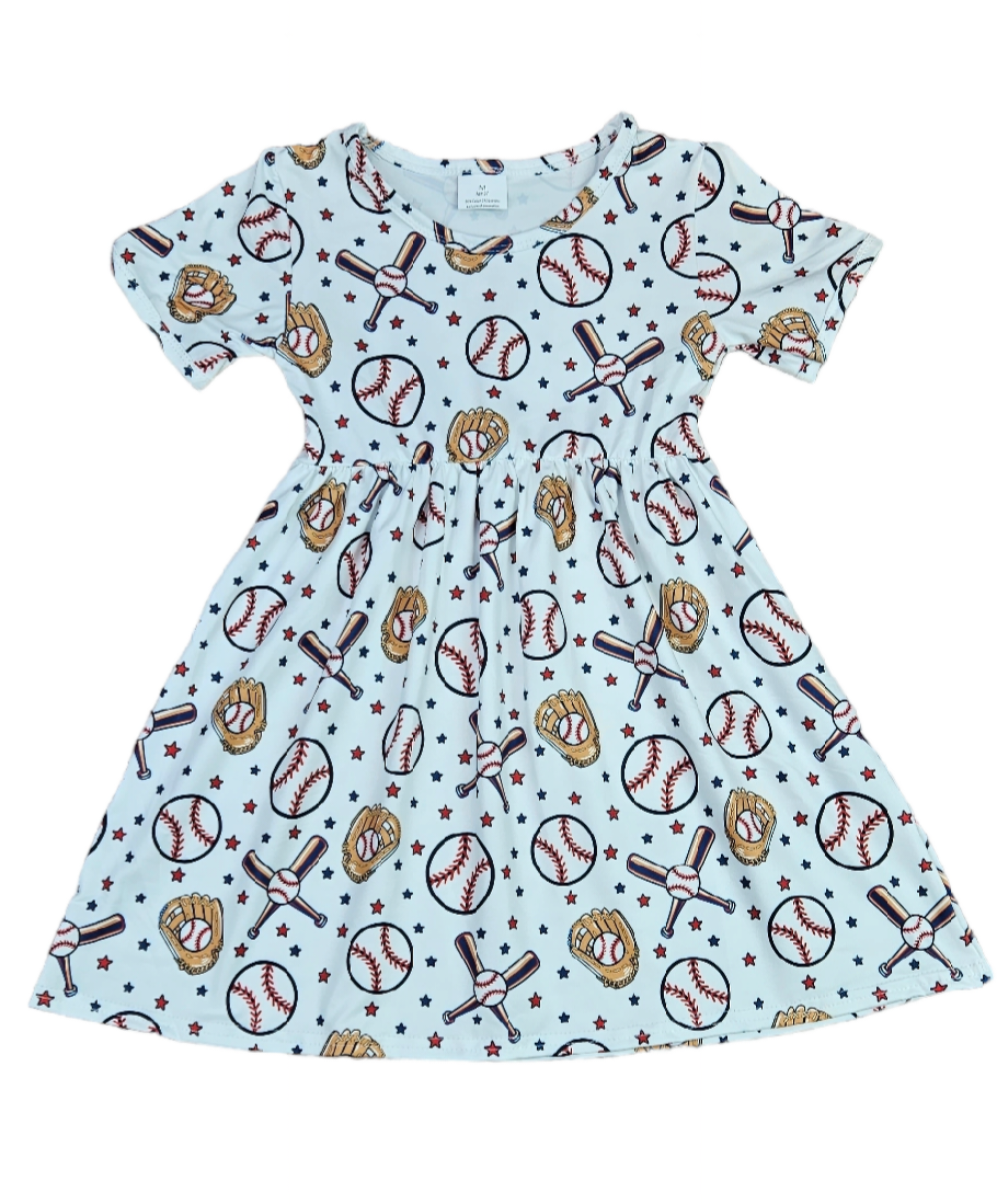 Take Me Out To The Ball Game Short Sleeve Milk Silk Dress