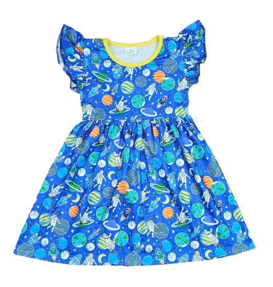 Space Long Flutter Milk Silk Dress
