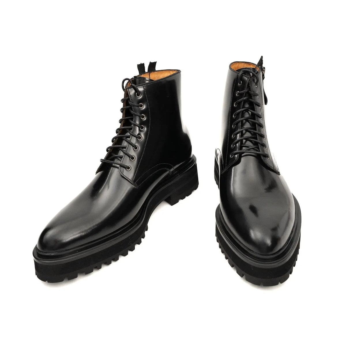 Black Lug Sole Lace-Up Ankle Boot