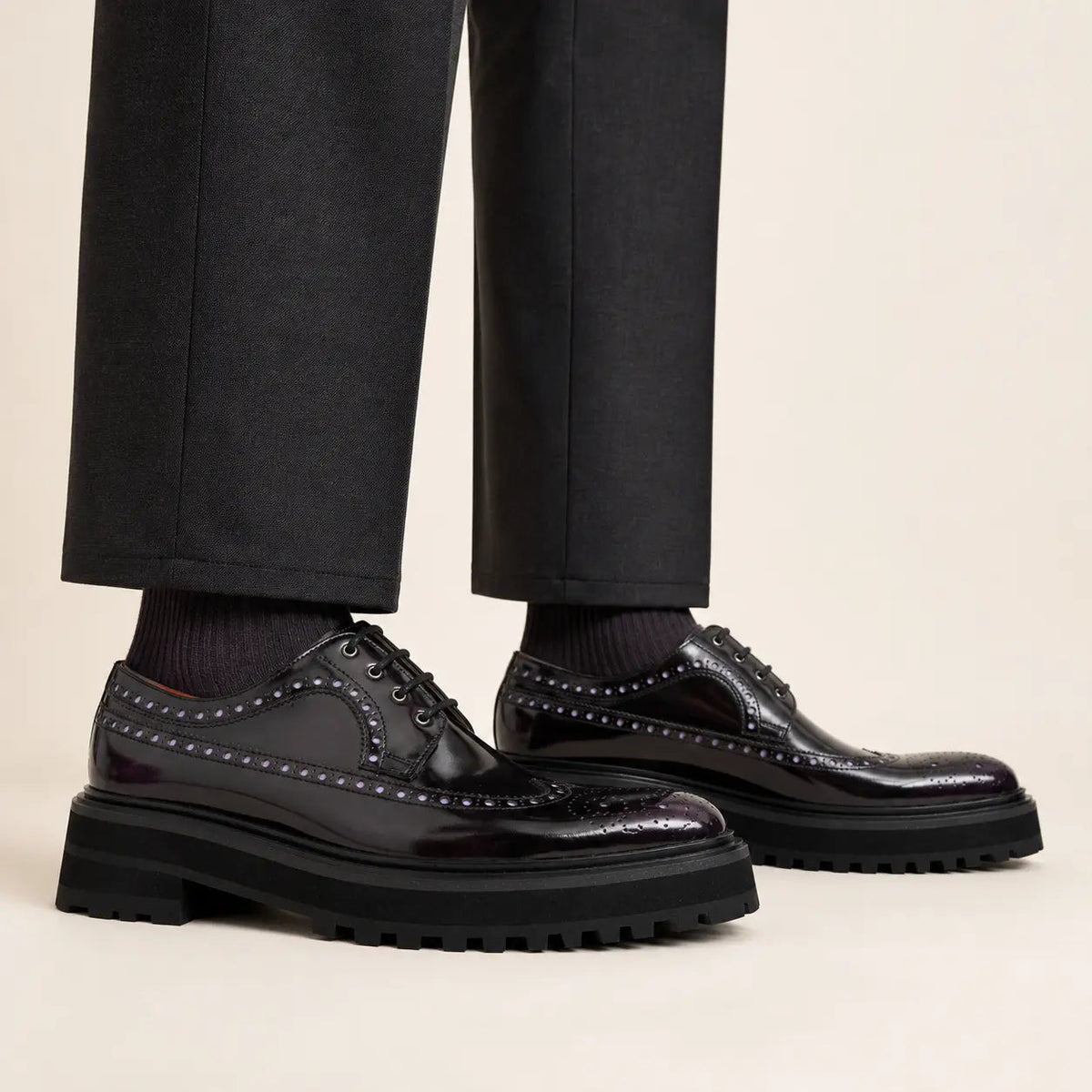 Dark Purple-Black Reflective Wingtip Derby Shoe