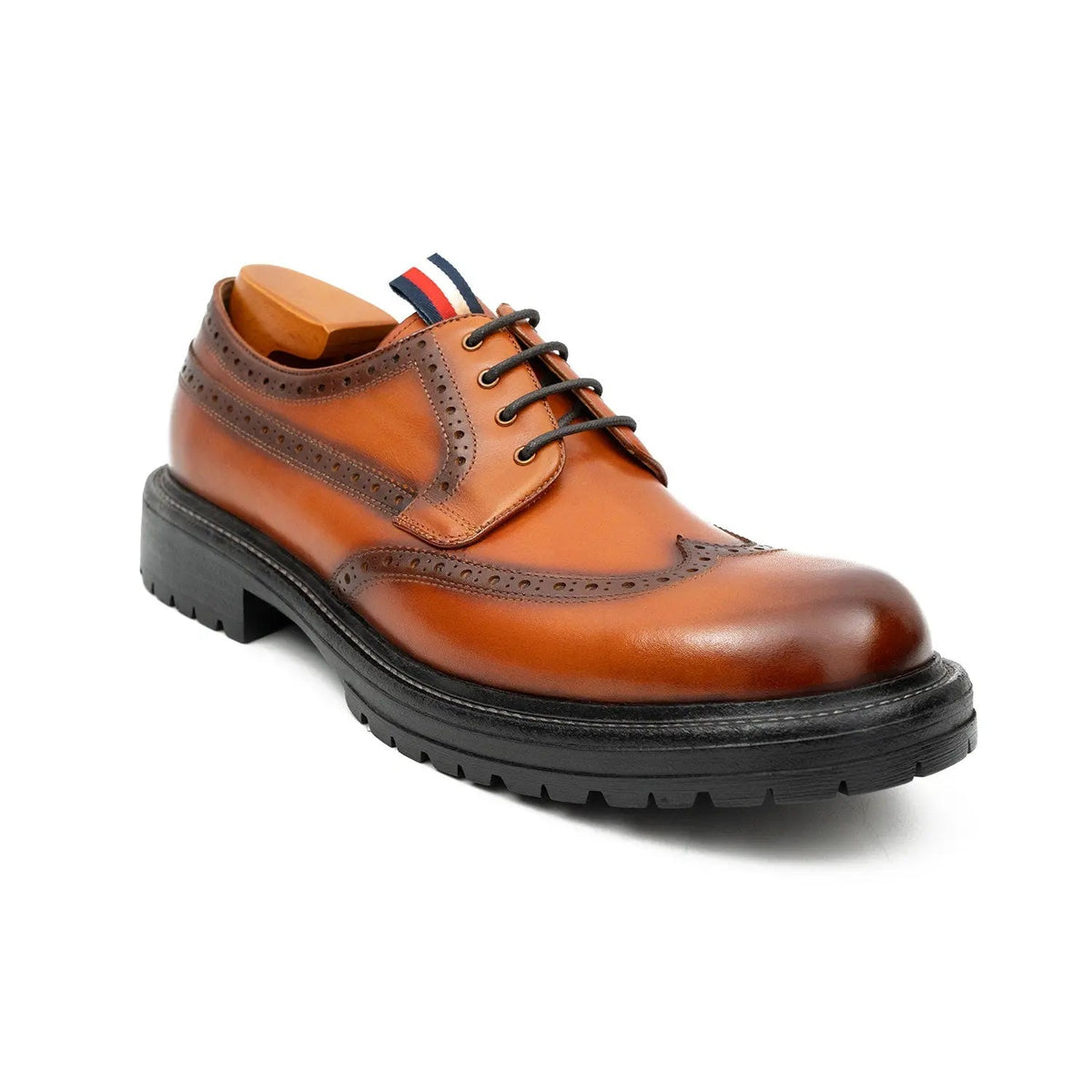 Orange-Brown Wingtip Derby Shoes with Pull Tab