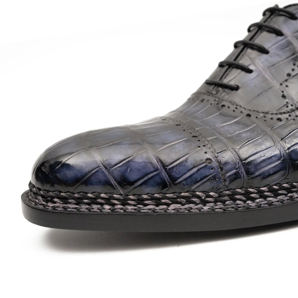 Dark Blue-Purple Textured Cap-Toe Lace-Up Dress Shoe