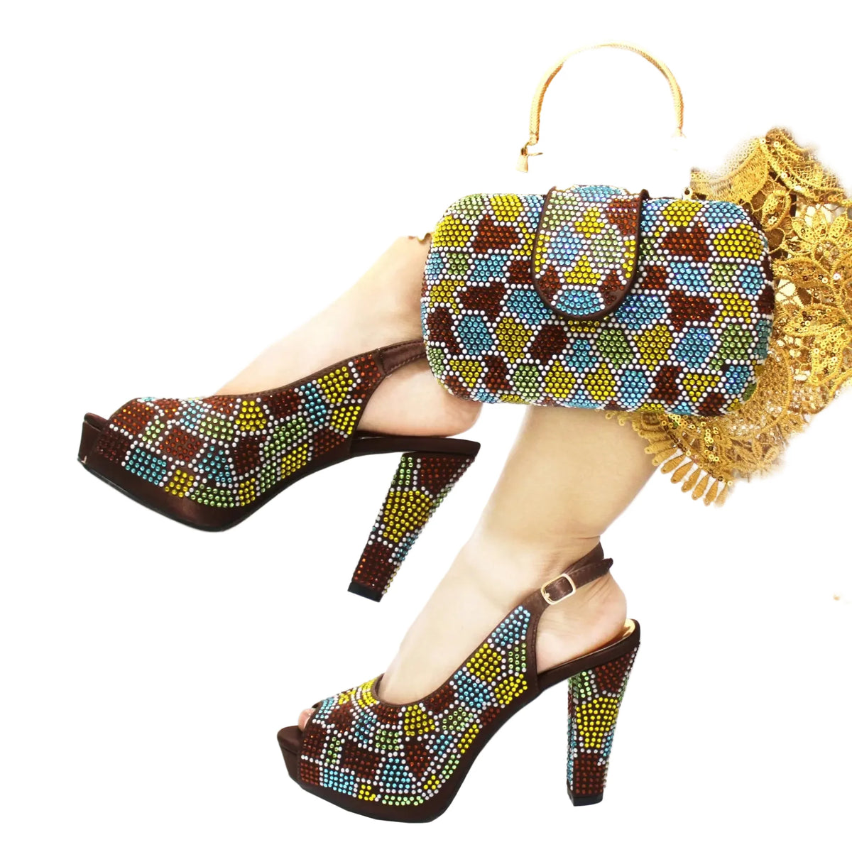 Latest Peep Toe Women's Shoes & Bag Set FGTY67