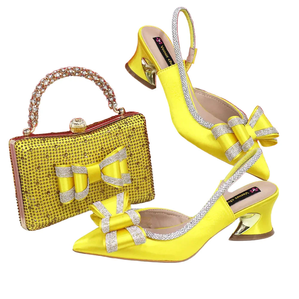 Med Heel Shoes for Women Italian Design Shoes and Bag Set ED1130