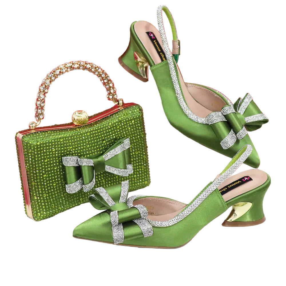 Med Heel Shoes for Women Italian Design Shoes and Bag Set ED1130