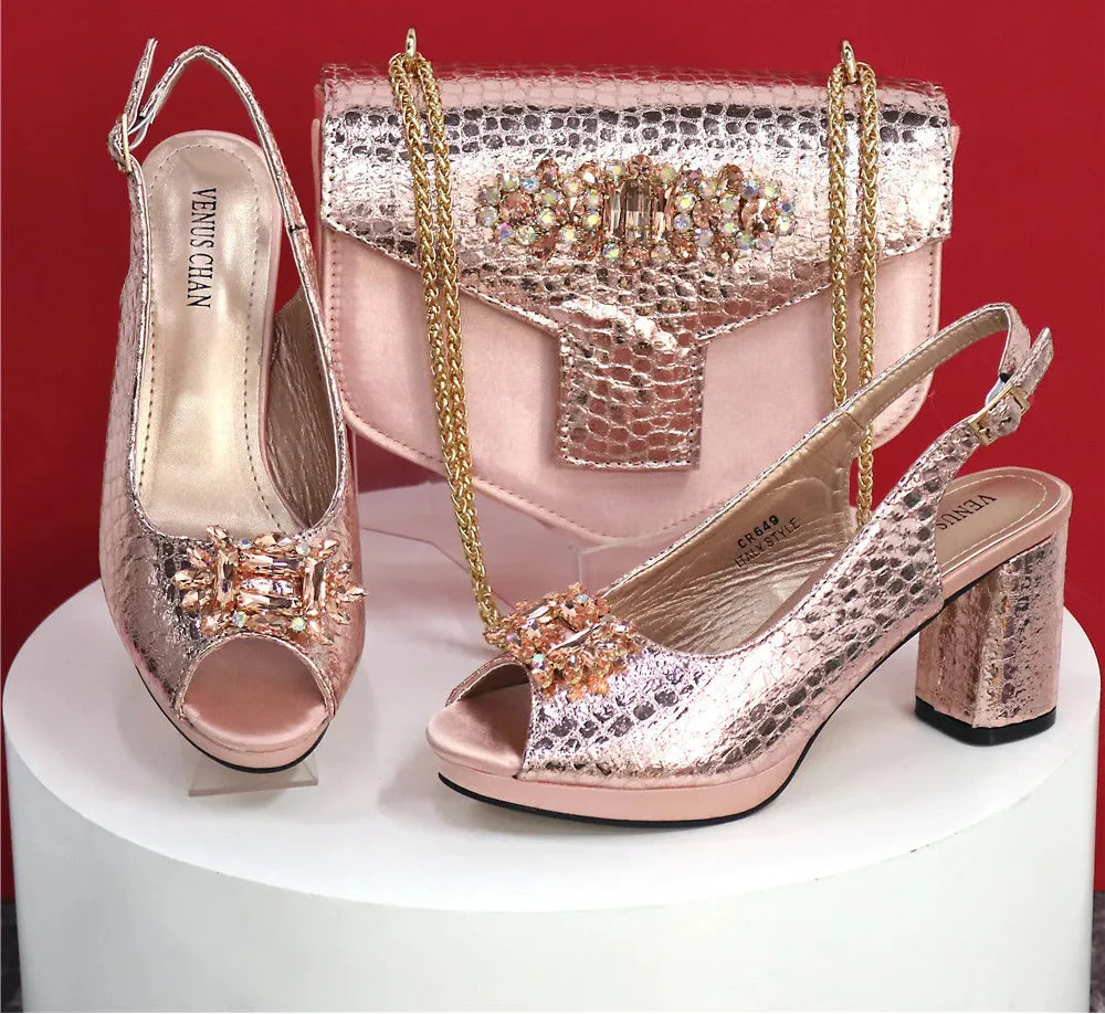 Open Toe Women Heels Shoes And Bag Set GRT543