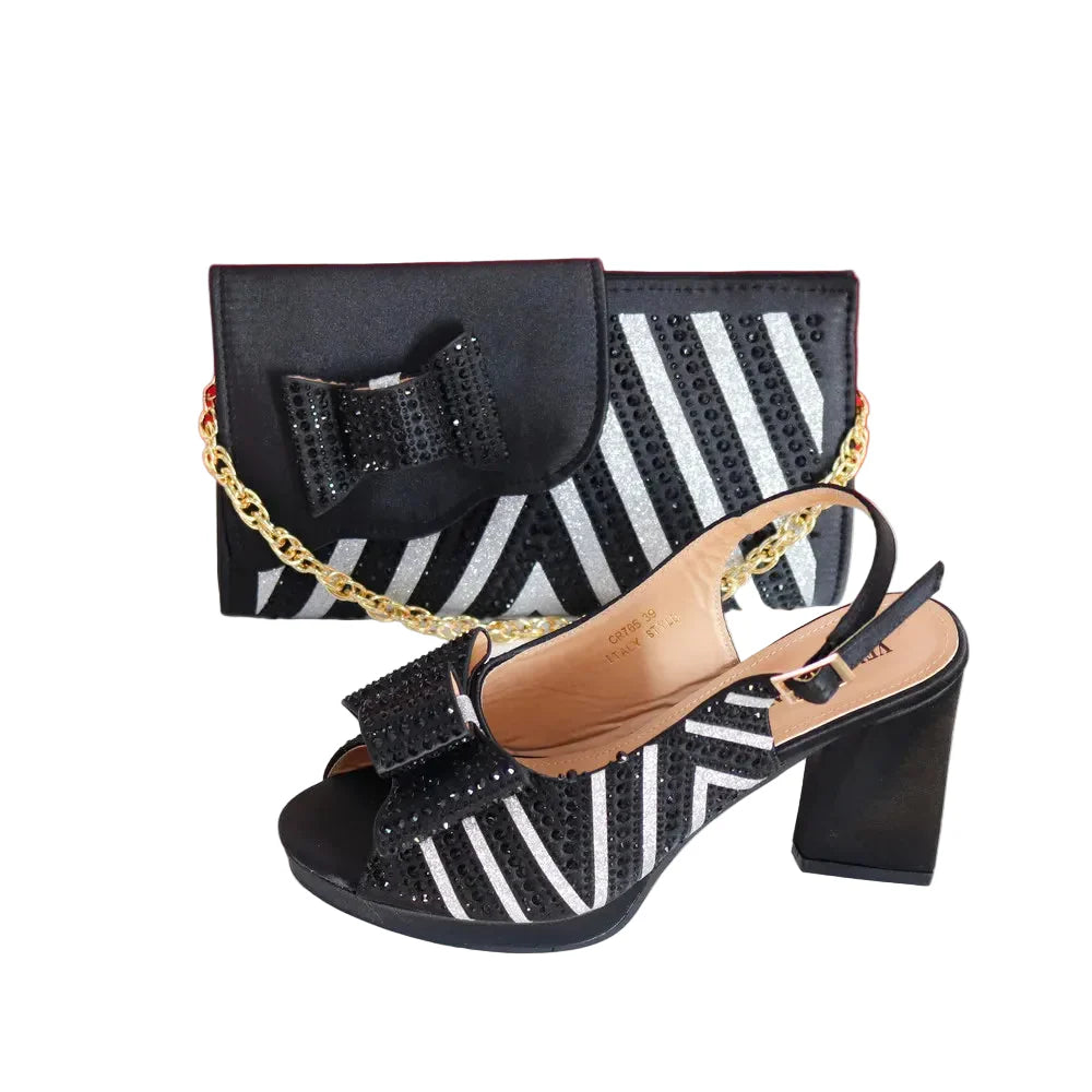 Super Heels Peep Toe Ladies Shoes with Bag Set