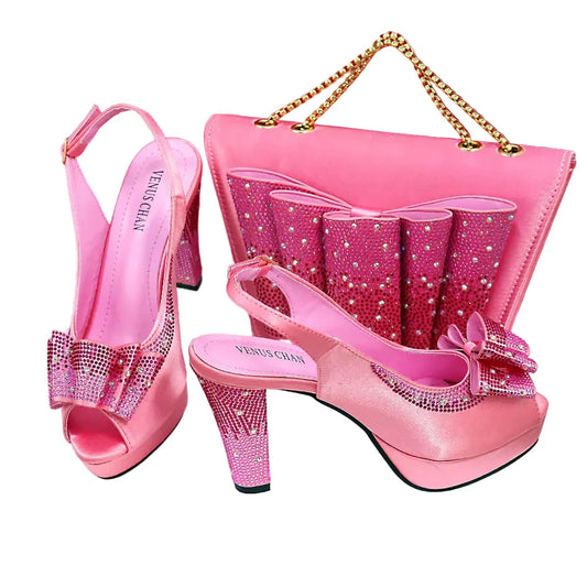 High Quality Thin Heels Ladies Shoes Matching Bag Set YT6543