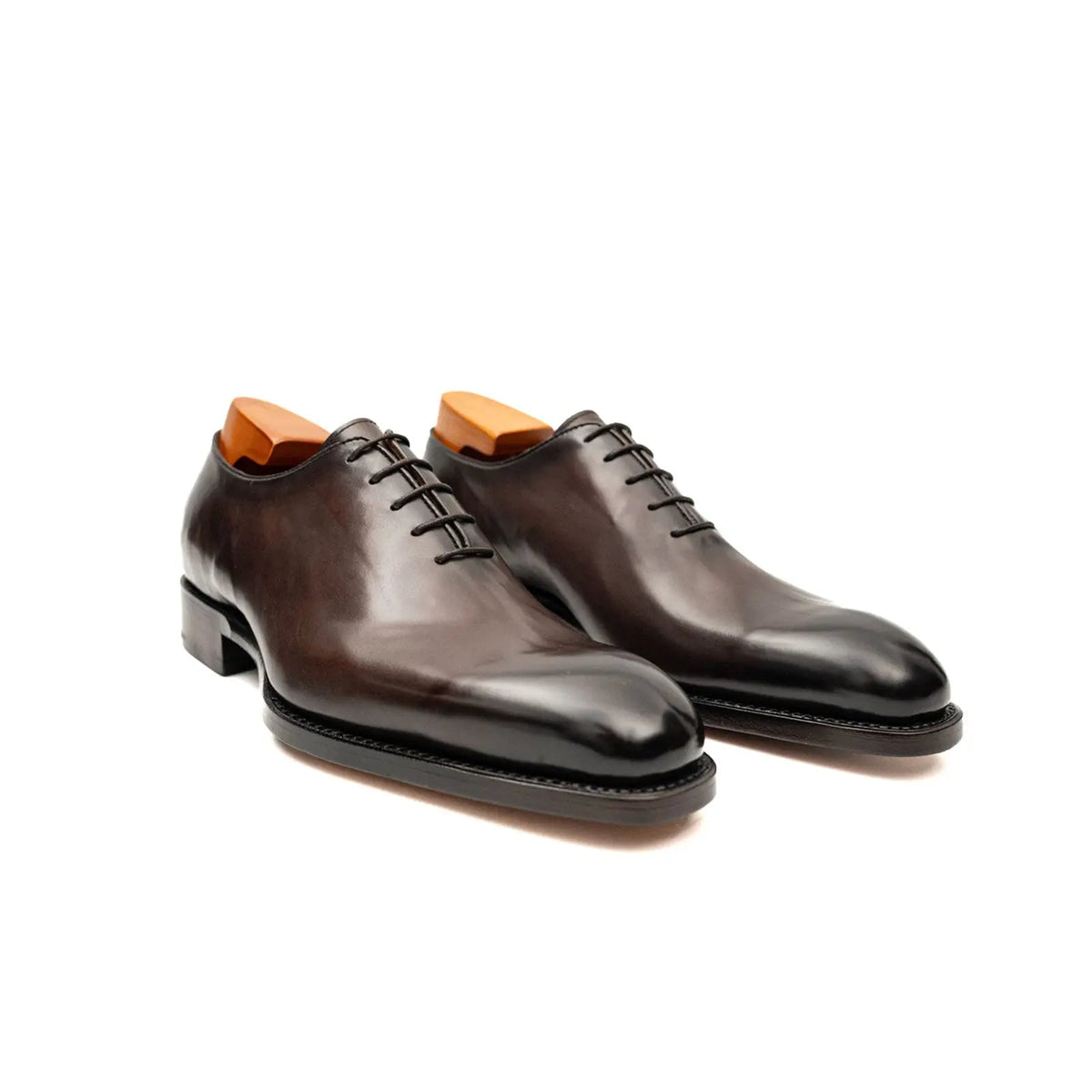Dark Brown Plain-Toe Oxford Shoes with Polished Finish