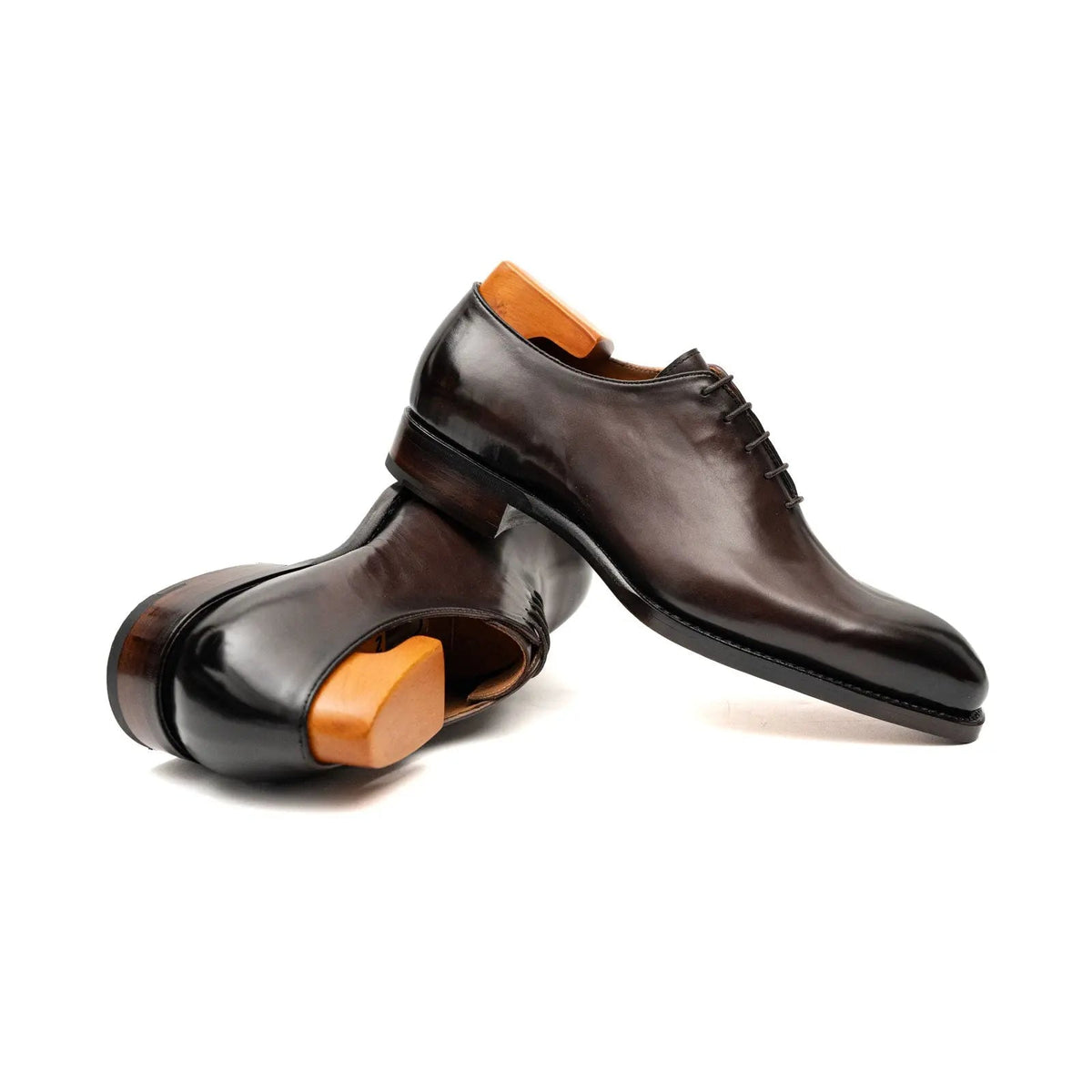Dark Brown Plain-Toe Oxford Shoes with Polished Finish