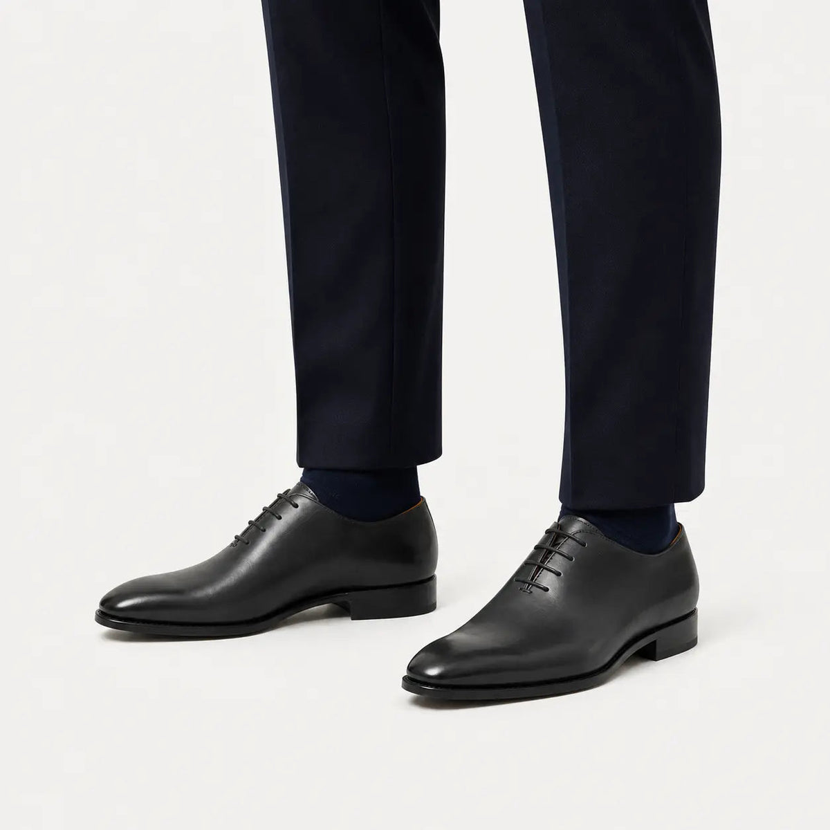 Gray-Brown Plain-Toe Oxford Shoes with Low-Gloss Finish